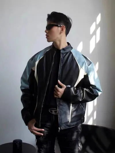 Leather Motorcycle Windproof Jacket For Men