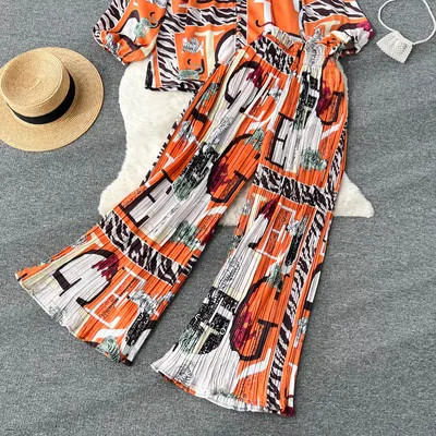Women's Wide-leg Pleated Trousers Two-piece Set