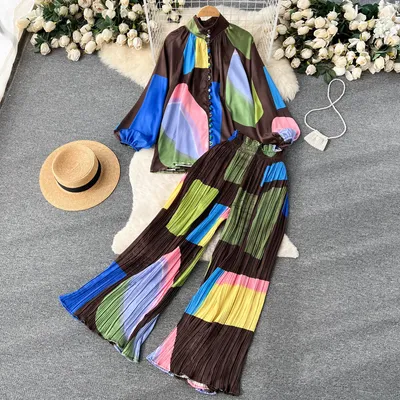 Women's Wide-leg Pleated Trousers Two-piece Set