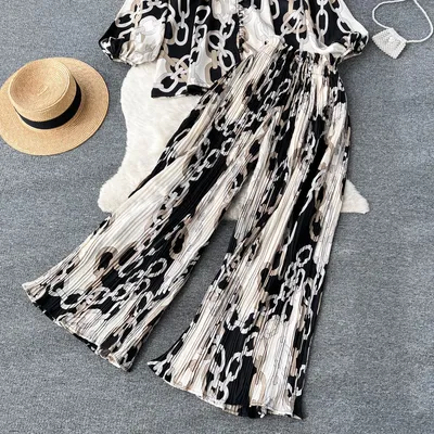 Women's Wide-leg Pleated Trousers Two-piece Set
