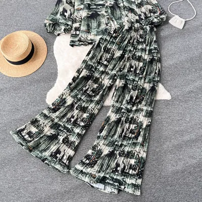 Women's Wide-leg Pleated Trousers Two-piece Set