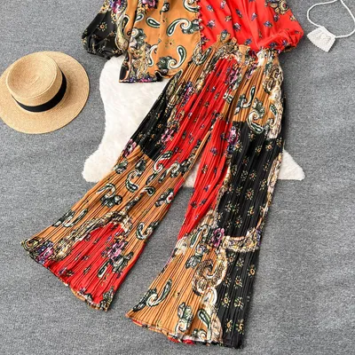 Women's Wide-leg Pleated Trousers Two-piece Set