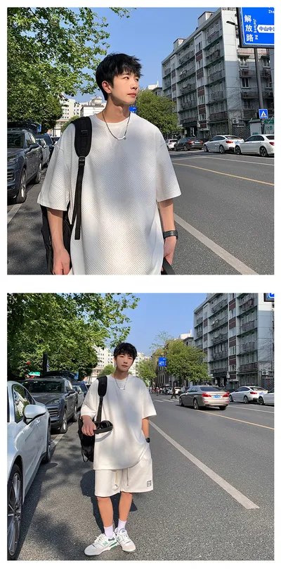 Waffle Short Sleeve Suit Men's Sports Casual Top Pants