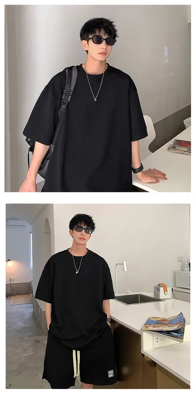 Waffle Short Sleeve Suit Men's Sports Casual Top Pants