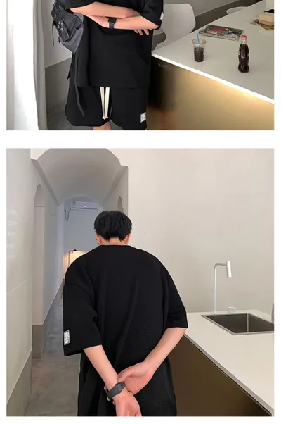 Waffle Short Sleeve Suit Men's Sports Casual Top Pants