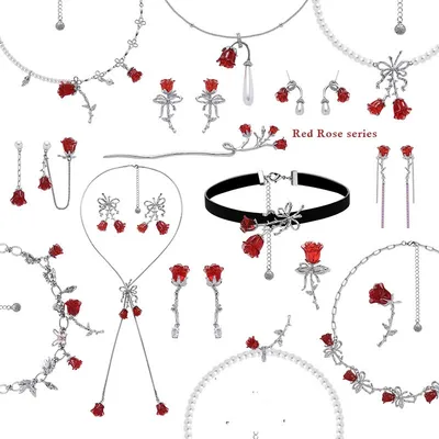 Red Rose Bow Earrings For Women