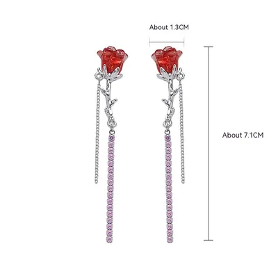 Red Rose Bow Earrings For Women