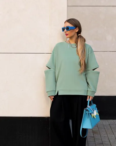 Round Neck Printed Loose Sweatshirt Women