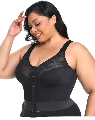 Lace Wireless Body Shaping Underwear Front Row Buttons Bra