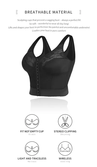 Lace Wireless Body Shaping Underwear Front Row Buttons Bra