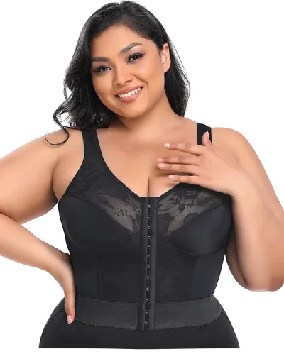 Lace Wireless Body Shaping Underwear Front Row Buttons Bra