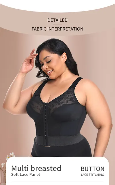 Lace Wireless Body Shaping Underwear Front Row Buttons Bra