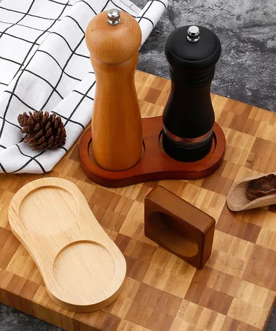Solid Wood Pepper Mill Base Locust Manganese Rubber Wood Double Hole Tray