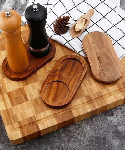 Solid Wood Pepper Mill Base Locust Manganese Rubber Wood Double Hole Tray
