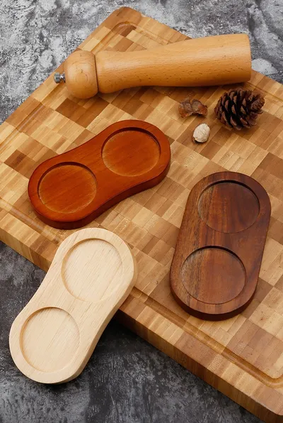 Solid Wood Pepper Mill Base Locust Manganese Rubber Wood Double Hole Tray