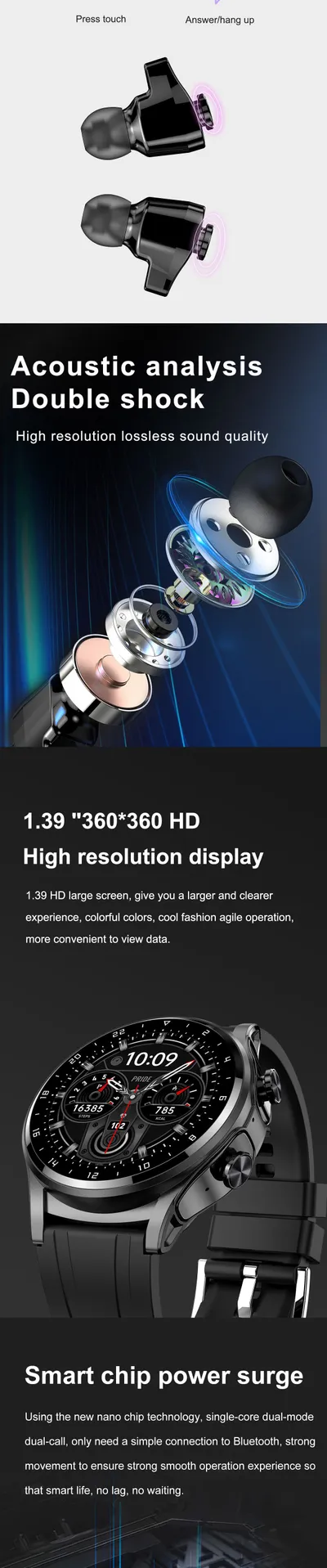 GT66 Smart Watch TWS 2-in-1 Bluetooth HD Voice Call