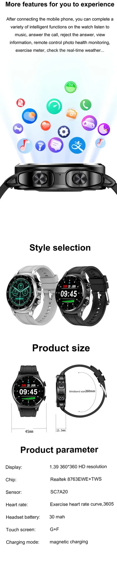 GT66 Smart Watch TWS 2-in-1 Bluetooth HD Voice Call