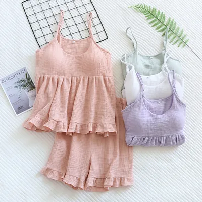 Women's Cotton Vest Shorts Home Wear Suit Pajamas
