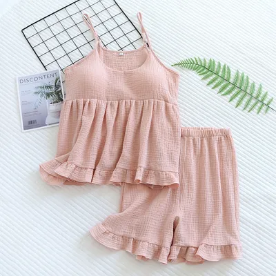 Women's Cotton Vest Shorts Home Wear Suit Pajamas