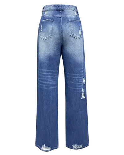 Ripped Jeans Loose Wide Leg Denim Pants Leisure Commuting Trousers Women's Clothing