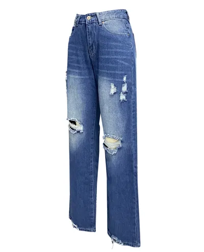 Ripped Jeans Loose Wide Leg Denim Pants Leisure Commuting Trousers Women's Clothing