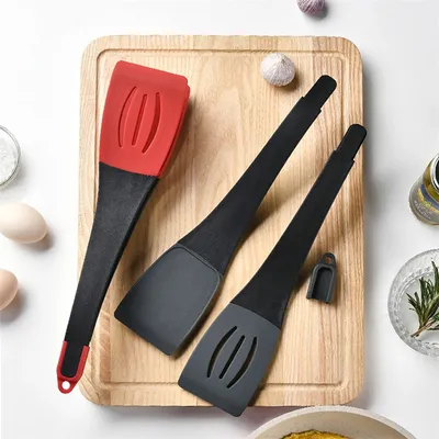3 In 1 Frying Spatula Clip Silicone Food Clip Frying Steak Pancakes Shovel Slotted Turners Kitchen Tools Cooking Utensils Kitchen Gadgets