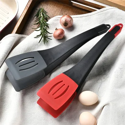 3 In 1 Frying Spatula Clip Silicone Food Clip Frying Steak Pancakes Shovel Slotted Turners Kitchen Tools Cooking Utensils Kitchen Gadgets