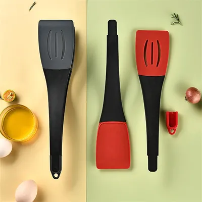 3 In 1 Frying Spatula Clip Silicone Food Clip Frying Steak Pancakes Shovel Slotted Turners Kitchen Tools Cooking Utensils Kitchen Gadgets