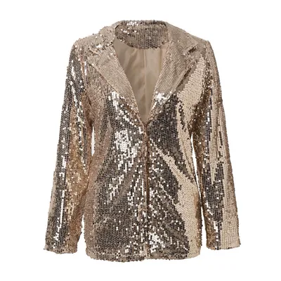 Lapel Long Sleeve Sequined Casual Suit Jacket Women