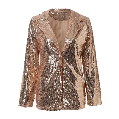 Lapel Long Sleeve Sequined Casual Suit Jacket Women