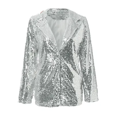 Lapel Long Sleeve Sequined Casual Suit Jacket Women