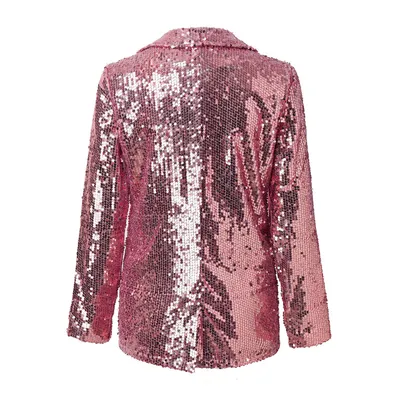 Lapel Long Sleeve Sequined Casual Suit Jacket Women