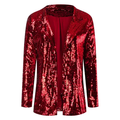 Lapel Long Sleeve Sequined Casual Suit Jacket Women