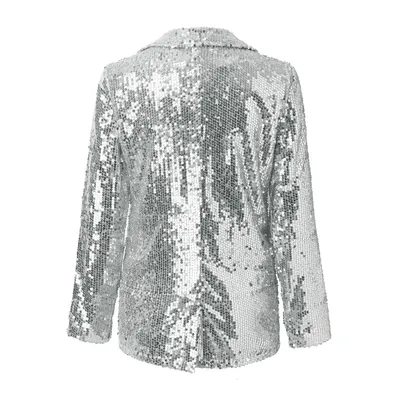 Lapel Long Sleeve Sequined Casual Suit Jacket Women