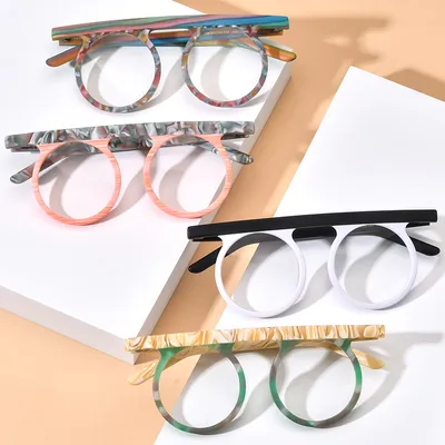 New Multi-color Patchwork Round Frosted Plate Glasses Frame