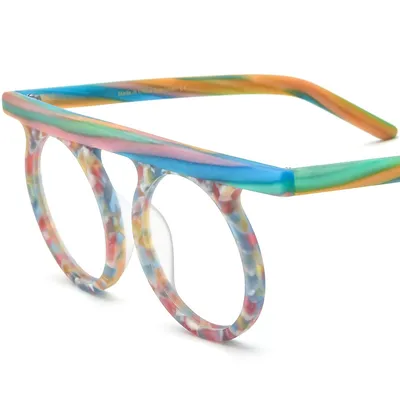 New Multi-color Patchwork Round Frosted Plate Glasses Frame