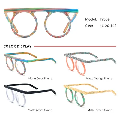 New Multi-color Patchwork Round Frosted Plate Glasses Frame