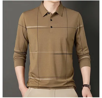 Middle-aged Lapel Long Sleeve Men's Casual And Comfortable Striped
