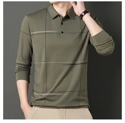 Middle-aged Lapel Long Sleeve Men's Casual And Comfortable Striped