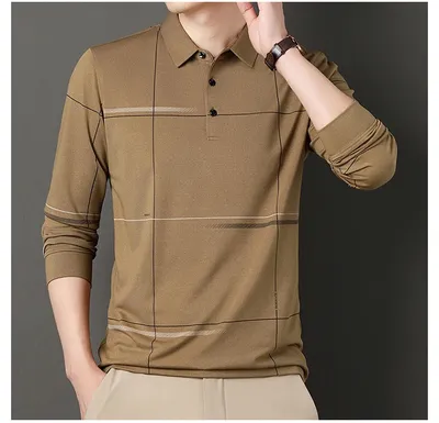 Middle-aged Lapel Long Sleeve Men's Casual And Comfortable Striped
