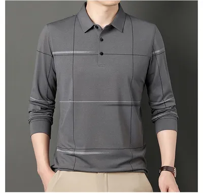 Middle-aged Lapel Long Sleeve Men's Casual And Comfortable Striped