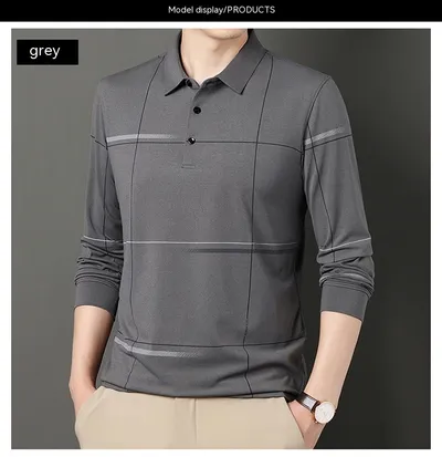 Middle-aged Lapel Long Sleeve Men's Casual And Comfortable Striped