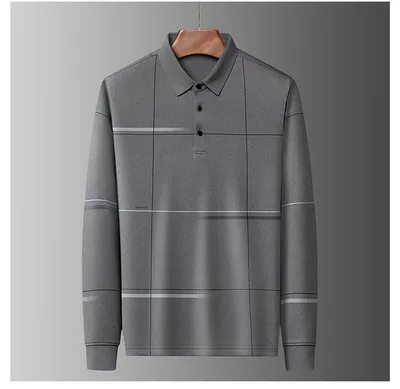 Middle-aged Lapel Long Sleeve Men's Casual And Comfortable Striped