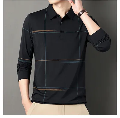 Middle-aged Lapel Long Sleeve Men's Casual And Comfortable Striped