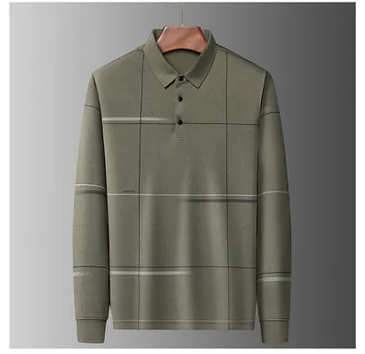 Middle-aged Lapel Long Sleeve Men's Casual And Comfortable Striped