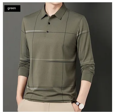 Middle-aged Lapel Long Sleeve Men's Casual And Comfortable Striped