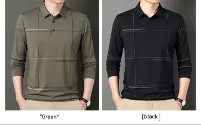 Middle-aged Lapel Long Sleeve Men's Casual And Comfortable Striped