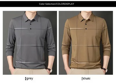 Middle-aged Lapel Long Sleeve Men's Casual And Comfortable Striped
