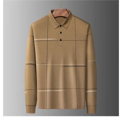 Middle-aged Lapel Long Sleeve Men's Casual And Comfortable Striped