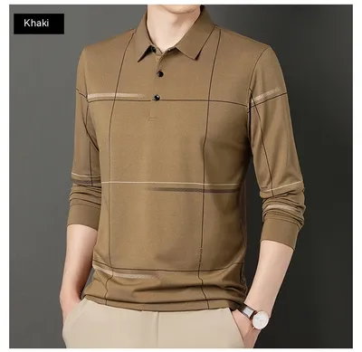 Middle-aged Lapel Long Sleeve Men's Casual And Comfortable Striped